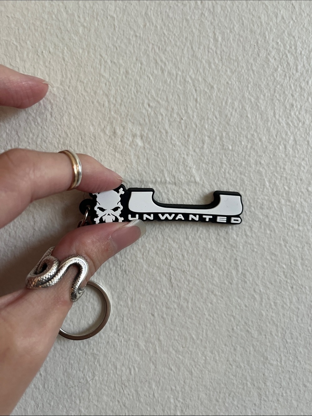 UNWANTED Black & White Skull Keychain